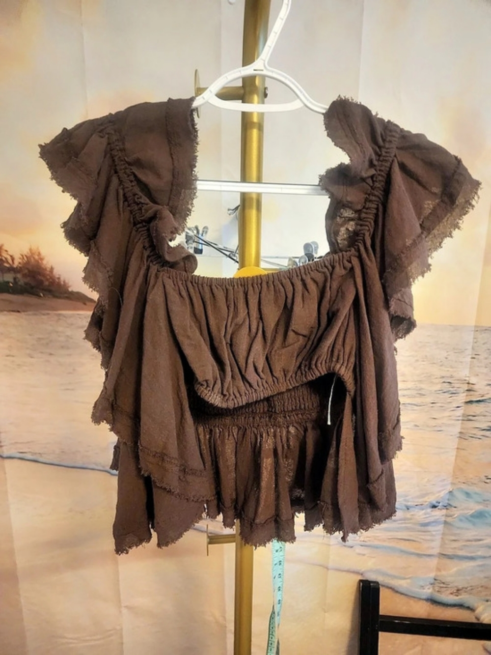 Brown Fringe Crop Top